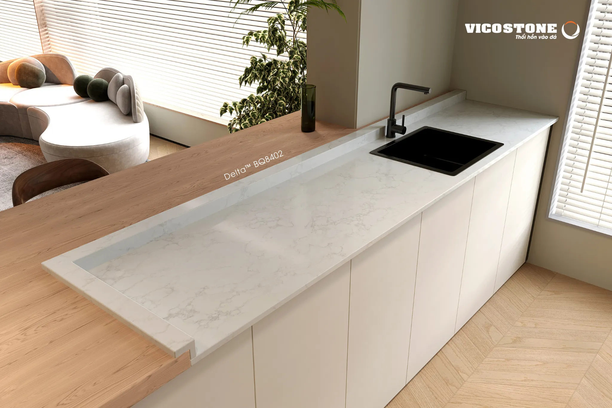 Mã đá Vicstone Delta™ BQ8402: Tone xám thanh lịch, sang trọng.